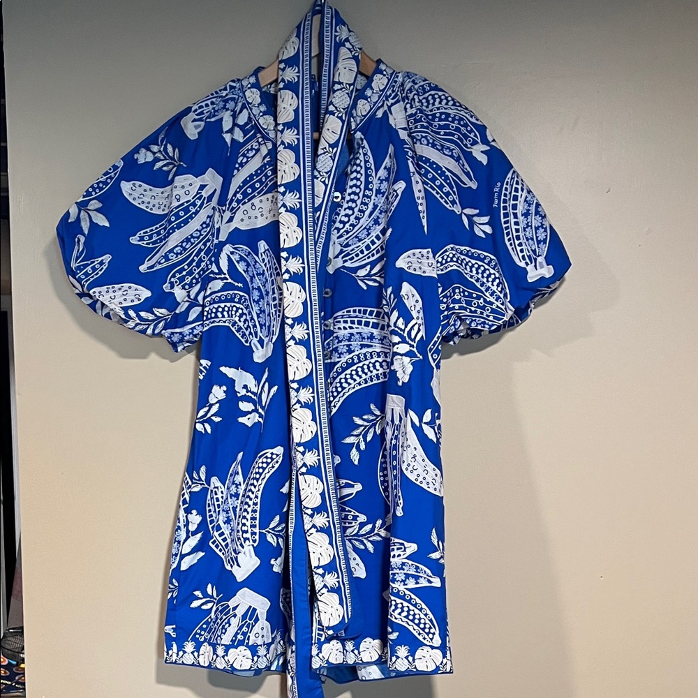 Farm Rio Royal Blue and White Romper